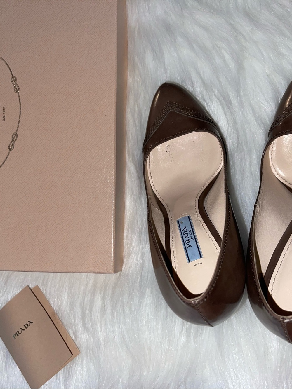 Prada Dark Brown Leather Pointed-Toe Pumps with boxes dustbagextra buttom heels